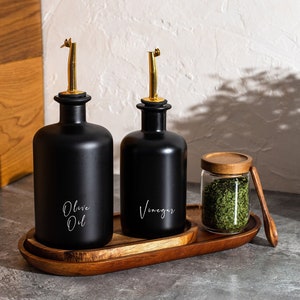 ONYX Oil / Vinegar Black Frosted Glass Bottle Pourer | Size 500ml | Decal label | Gold , Rose Gold, Silver Pourer | Organise Pantry