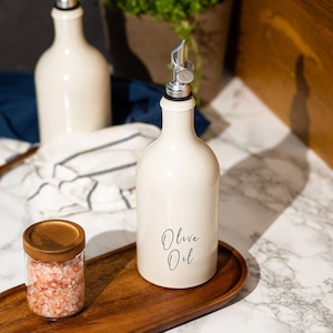 VENICE Ausgießer für Essig und Öl aus Steingut | Größe 500ml | Silber, Bronze Goldgießer | Aufkleber Etiketten | Essig/Öl Spender
