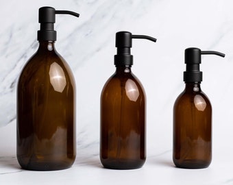 Amber Glass Bottle | Refillable Bottle With  Stainless Steel Dispenser | Reuse | Dish Soap
