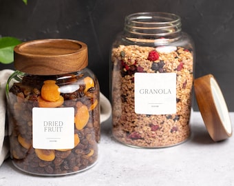 ALORA Glass Jars with Natural Acacia Wood Screw Top Lids | FREE custom labels | Glass Pantry Jars | Organise Pantry | Eco Glass Jars