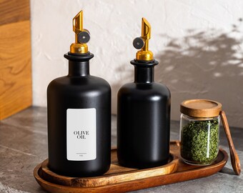 Black Frosted Glass Oil Dispenser: 500ml Stainless Steel Pourer