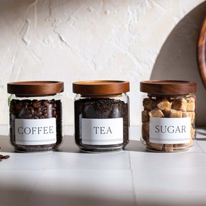 Acacia Wood Lid Glass Jars: Tea, Coffee, Sugar - Set of 3 (450ml) image 2