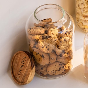 IMANI Engraved Glass Jars with Natural Acacia Wood Lids | Glass Pantry Jars | Organise Pantry | Eco Glass Jars