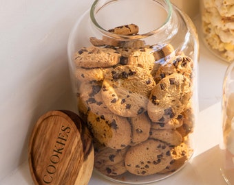 Pot garde-manger en verre gravé : couvercle en bois d'acacia, conservation des aliments écologiques