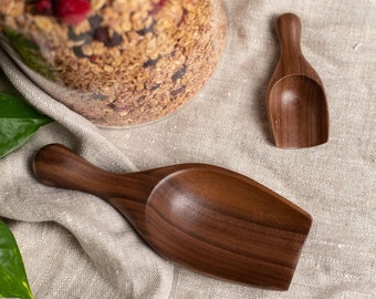 TALIA Natural Black Walnut Scoop | Handmade Wooden Scoop | Sustainable Wood | Pantry Spoon | Coffee Scoop | complementary pouch