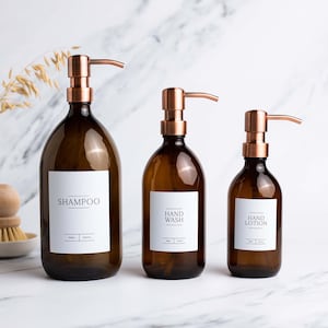 Amber Glass Soap Dispenser: Rose Gold Stainless Steel Pump, Refillable Bottle