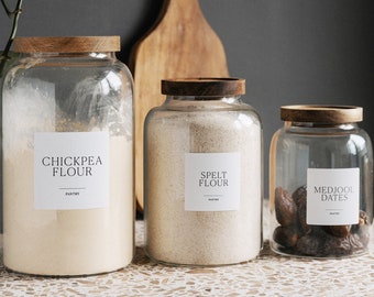 IMANI Glass Jars with Natural Acacia Wood Lids | FREE custom label | Glass Pantry Jars | Organise Pantry | Eco Glass Jars