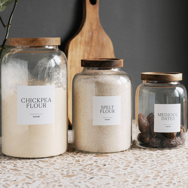 IMANI Glass Jars with Natural Acacia Wood Lids | FREE custom label | Glass Pantry Jars | Organise Pantry | Eco Glass Jars