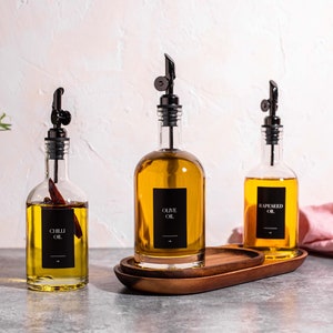 Glass Oil & Vinegar Bottle Pourer: Stainless Steel, Free Labels