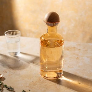 AURA Golden Amber Glass Carafe with Wooden Ball Stopper | Size 1200ml | Glass Water decanter | Organise Pantry