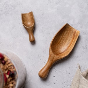 TALIA Natural Acacia Scoop Handmade Wooden Scoop Sustainable Wood Pantry Spoon Coffee Scoop complementary pouch image 1