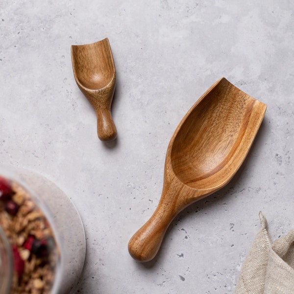 TALIA Natural Acacia Scoop | Handmade Wooden Scoop | Sustainable Wood | Pantry Spoon | Coffee Scoop | complementary pouch
