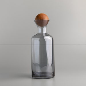 AURA Grey Glass Carafe with Wooden Ball Stopper | Size 1200ml | Glass Water decanter | Organise Pantry