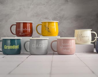 Personalised Printed Enamel Camp Mug: Custom Vintage Style