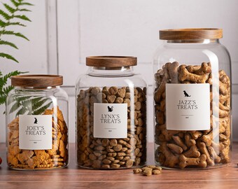 Pet Food Glass Jar with Acacia Wood Lid: Custom Label