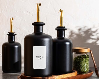 Black Frosted Glass Oil & Vinegar Bottle: 500ml, Stainless Steel Pourer