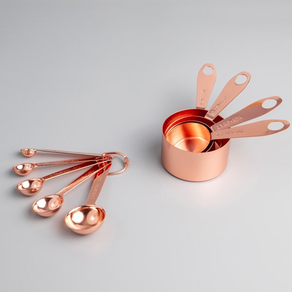 MAYFAIR Rose Gold Stainless Steel Measuring Cup & Spoon Set | Set of 9 | Mirror Polish | Kitchen Utensils