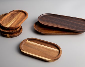 THEA Natural Acacia Oval Tray | Large and Small | Organise Pantry | Sustainable Wood