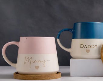 Personalised Stoneware Mug with HEART: Laser Engraved Ceramic Coffee Mug