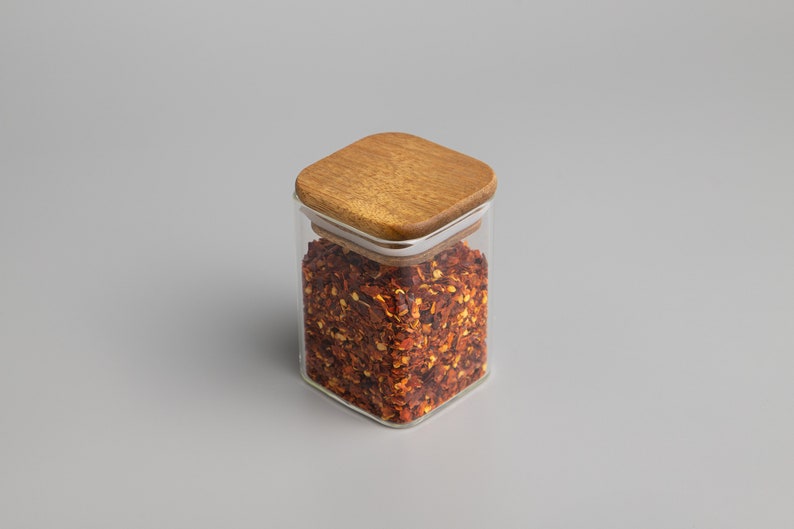 CARA Square Glass Spice Jars With Natural Acacia Wood Lids Etsy UK