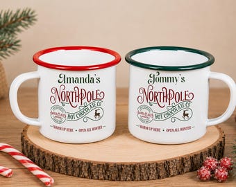 Personalised Christmas Children's Hot Chocolate Enamel Mug North Pole Mug