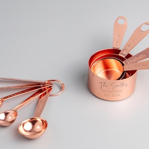 Set di 9 misurini e cucchiai in acciaio inossidabile oro rosa personalizzati MAYFAIR / Lucidatura a specchio / Utensili da cucina