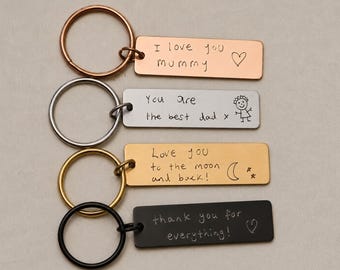Personalised Actual Handwriting Keyring, Custom Engraved Message , Signature Keychain