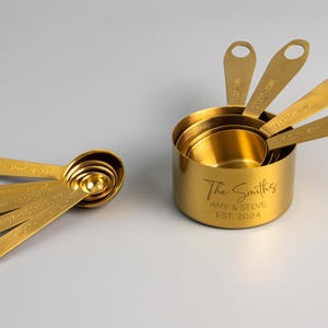 Set di cucchiai e misurini in acciaio inossidabile dorato personalizzati MAYFAIR / Set da 9 / Lucidatura a specchio / Utensili da cucina