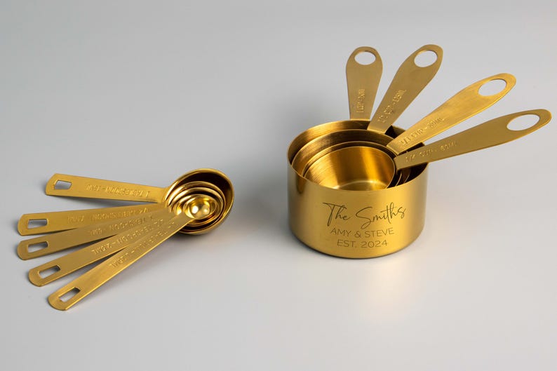 Personalized Gold Measuring Cup and Spoon Set: Stainless Steel Kitchen Utensils