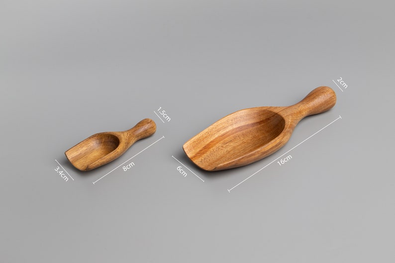 TALIA Natural Acacia Scoop Handmade Wooden Scoop Sustainable Wood Pantry Spoon Coffee Scoop complementary pouch image 4