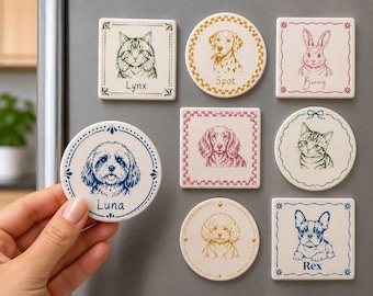 Personalised Pet Portrait Ceramic Magnet | Custom Dog Cat Photo Gift (UV Printed)