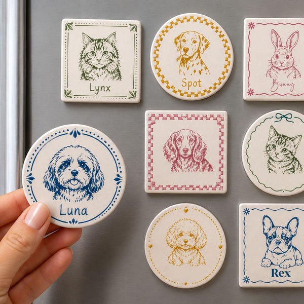 Personalised Pet Portrait Ceramic Magnet | Custom Dog Cat Photo Gift (UV Printed)