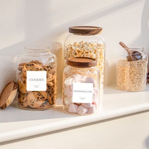 IMANI Glass Jars with Natural Acacia Wood Lids For sweets | FREE custom label | Glass Pantry Jars | Organise Pantry | Eco Glass Jars