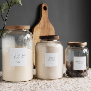 IMANI Glass Jars with Natural Acacia Wood Lids | FREE custom label | Glass Pantry Jars | Organise Pantry | Eco Glass Jars