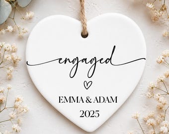 Personalised Engagement Ornament | Heart or Circle Ceramic Decoration | Engagement Date Calendar Keepsake | Couple Gift
