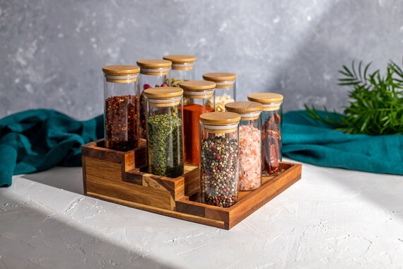 Stained acacia 3 tier spice rack sales