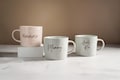 Personalised Embossed heart Ceramic Coffee Mug: Engraved Stoneware, Embossed Design