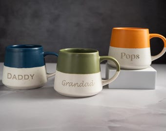 Personalised Stoneware Fathers Day Mug: Laser Engraved Ceramic Coffee Mug