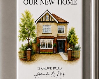Personalised Watercolour House Ceramic Magnet | Custom New Home Keepsake (5x7cm)