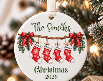 Personalised Ceramic Family Christmas Bauble 2026, Custom Stocking Ornament