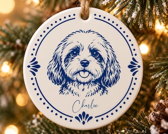 Personalised Ceramic Pet Portrait Ornament, Custom Dog Christmas Keepsake
