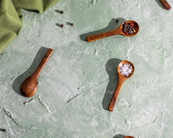 Cuchara de especias de madera de acacia personalizada: Cuchara de sal natural para despensa