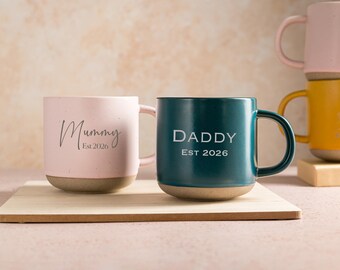 Personalised Family Name & Est Date Stoneware Mug: Laser Engraved Ceramic Coffee Mug