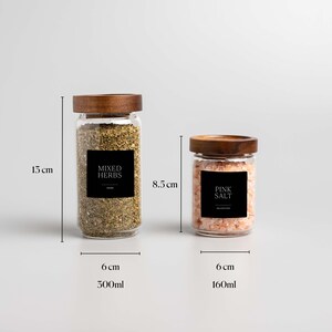 HIMAYA Glass Spice Jars with Natural Acacia Wood Lids Size 160ml & 300ml FREE Custom Black labels Organise Pantry zdjęcie 5