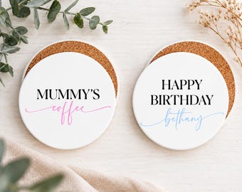 Personalised Ceramic Coaster, Custom Name Coffee Gift, UV Printed, Round or Square