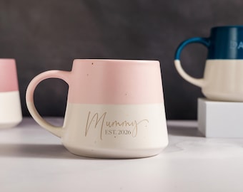 Personalised Family Name & Est Date Stoneware Mug: Laser Engraved Ceramic Coffee Mug