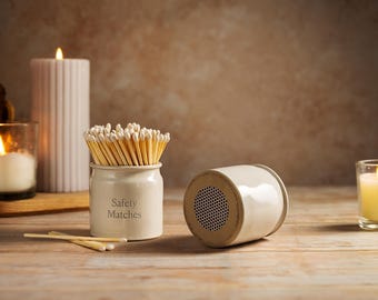 Personalised Engraved Stoneware Match Pot with Striker: Colorful Matches