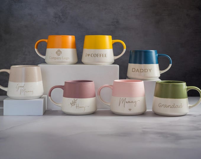 Personalised Stoneware Mug: Laser Engraved Ceramic Coffee Mug