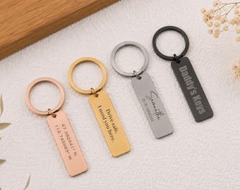 Personalised Stainless Steel Engraved Keychain, Custom Message Gift, Drive Safe Daddy/Mummy