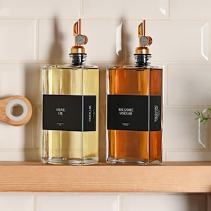 RIVER Oil/Vinegar/ Coffee Syrup Rectangle Book Glass Bottle Pourer | Size 500ml | Black labels | Oil/Vinegar Dispenser